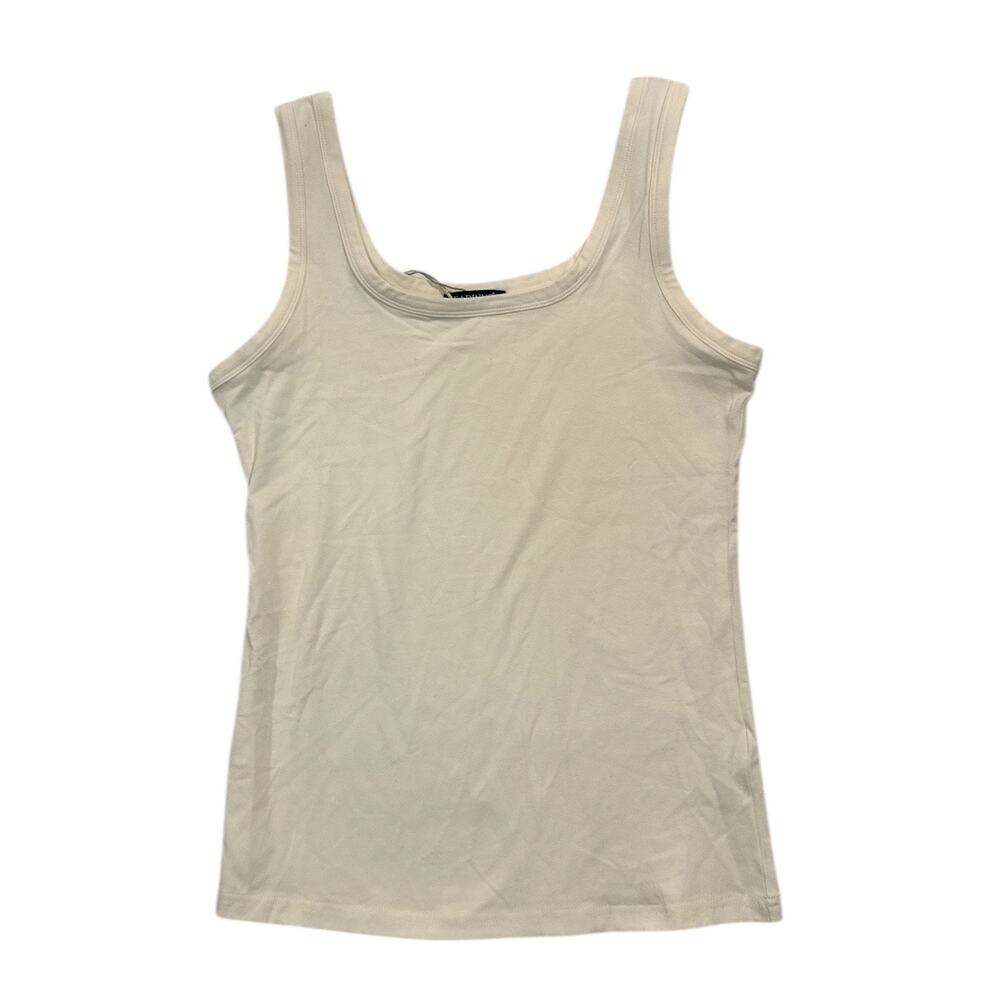 Women’s Cream Scoop Neck Tank Top Stretch Cotton Sleeveless Size L NEW